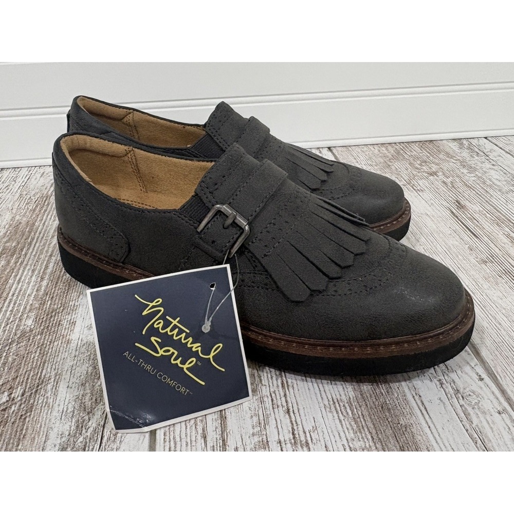 Natural Soul Women's Charcoal Gray Fringe Eva Loafers Size 7 NEW